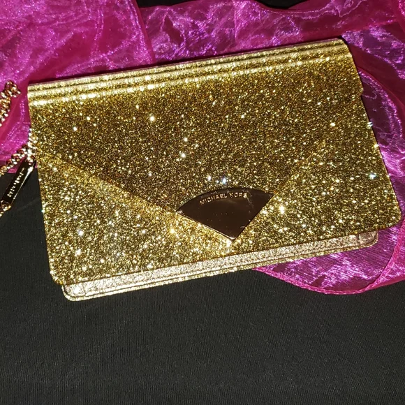 Michael Kors Gold Glitter Envelope Clutch - Picture 1 of 1